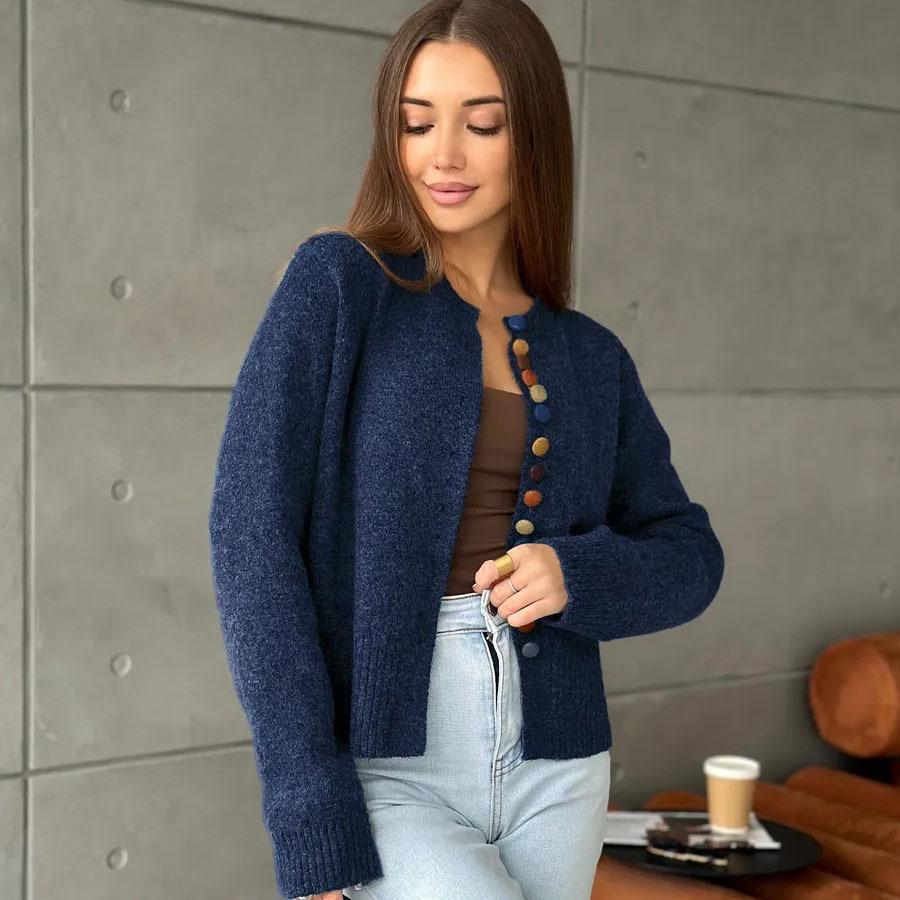 New Color Button Knitted Cardigan for Autumn and Winter, New Loose and Casual Sweater Coat for Women