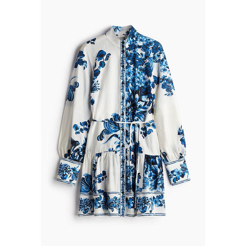 

HM Women s Clothing Dress 2025 Fall New Arrival French Waist Belt Florals Dress Long Sleeve Skirt 1265601