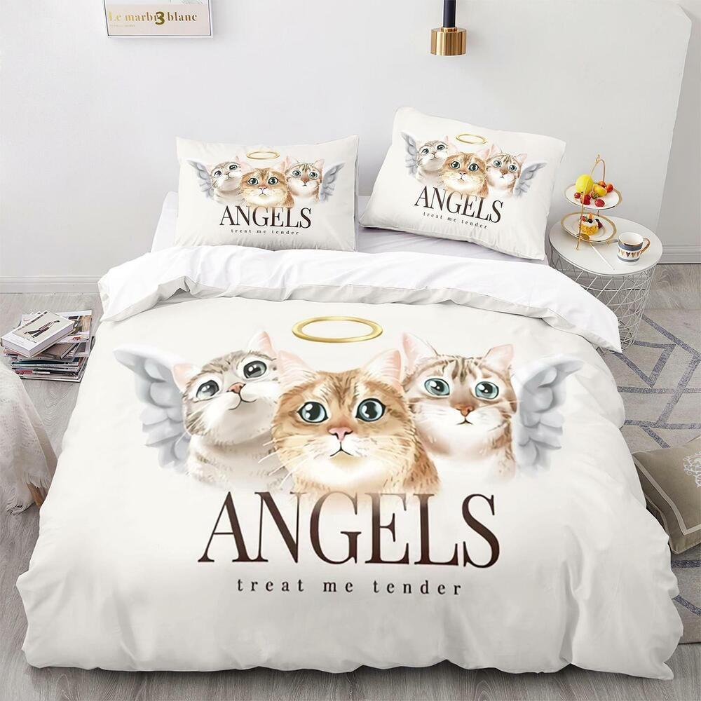 Set Biancheria da Letto 3D per Gatti King Queen Copri Letto Federa 2/3 Pezzi Animale Carino Morbido Copertura Regalo Letto Singolo Letto Matrimoniale