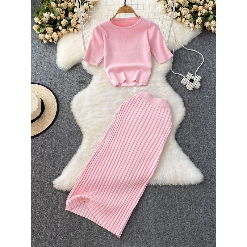 K-style round Neck Knitwear Mid Length Long Length Fashion Suit