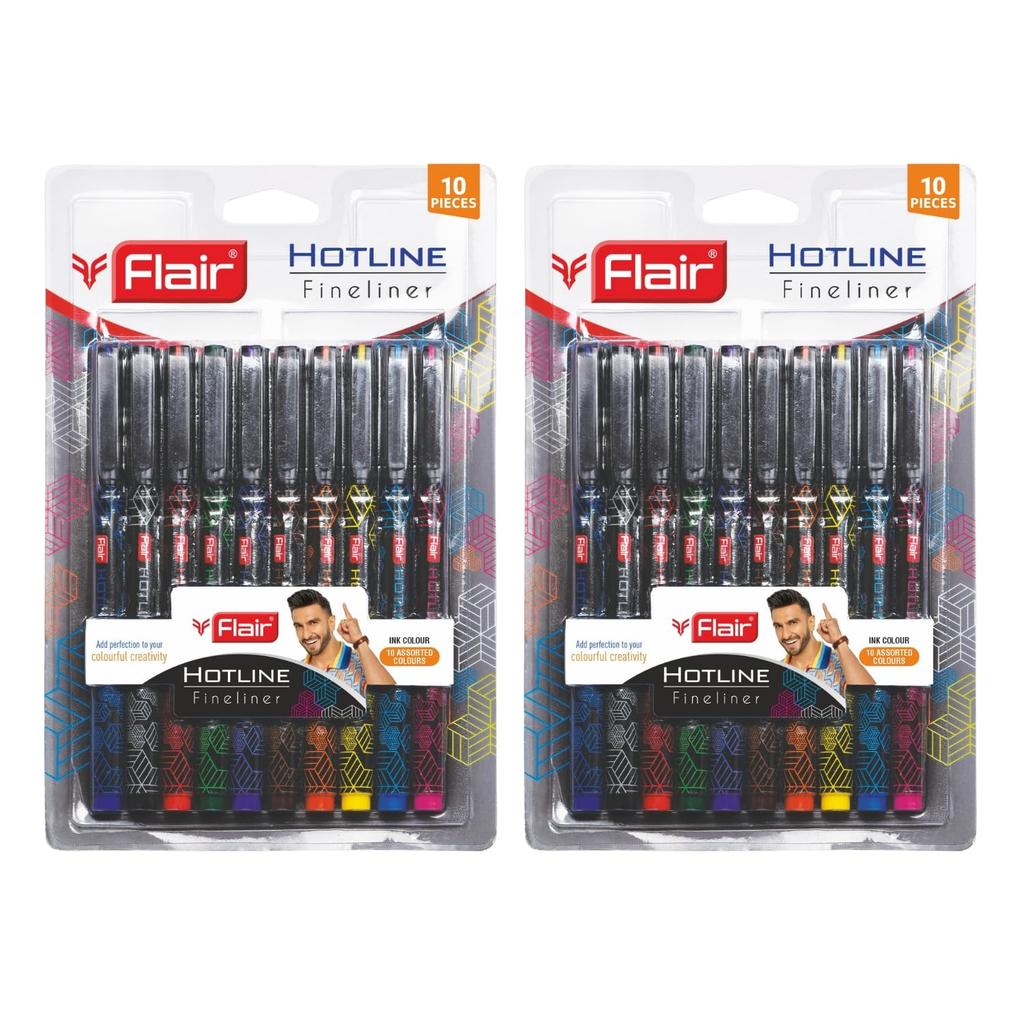 Flair Hotline 0.7–1 Mm Metal Tip Fineliner Pen Set, Pack of 20PCS Multicolor Ink Pens for Sketching, Journaling & Writing