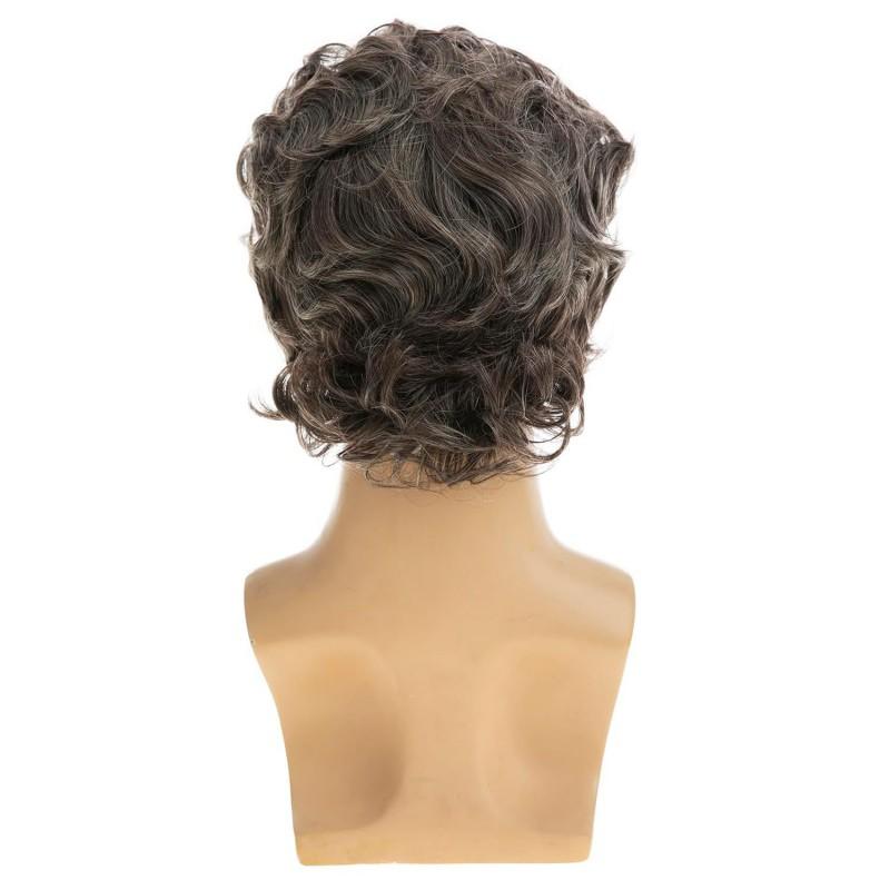 Mens Short Curly Wig Brown Gray Blend Fashionable Daily Wear