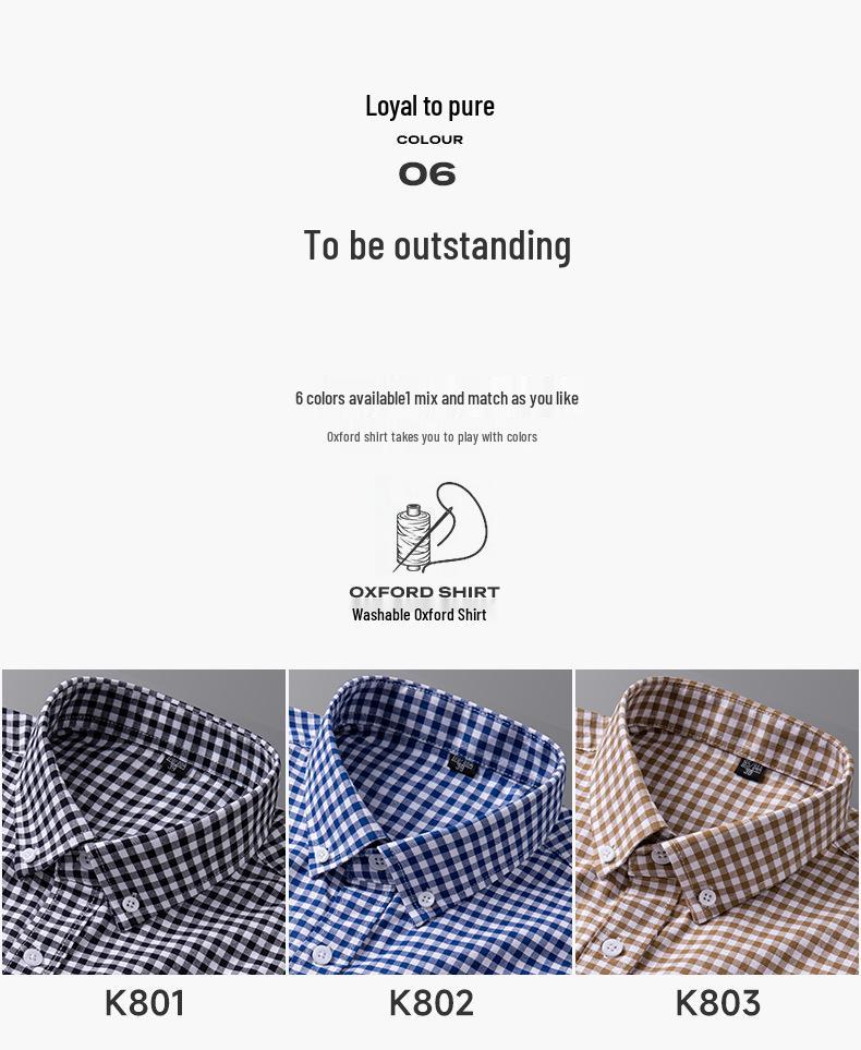 Men's Casual Business Enzyme Washed Plaid Oxford Shirt - Long Sleeve, High-End, for Spring and Autumn