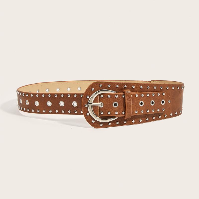 

Black Brown Retro Vintage Rivet Belt Studded Design Y2K Women S Waist Belt Chic Punk Pu Leather Dress Jeans Waistband Female коричневый