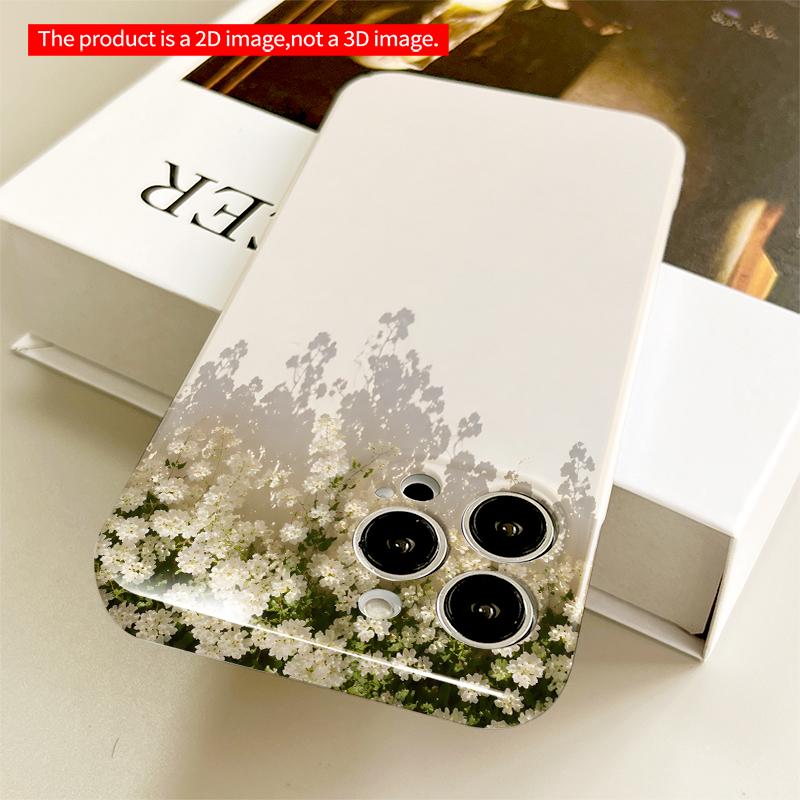 2DFlat White Flower Shadow Phone Case All inclusive film hard iPhone case, compatible with iPhone 18 Pro Max 17 16 15 14 13 12 11