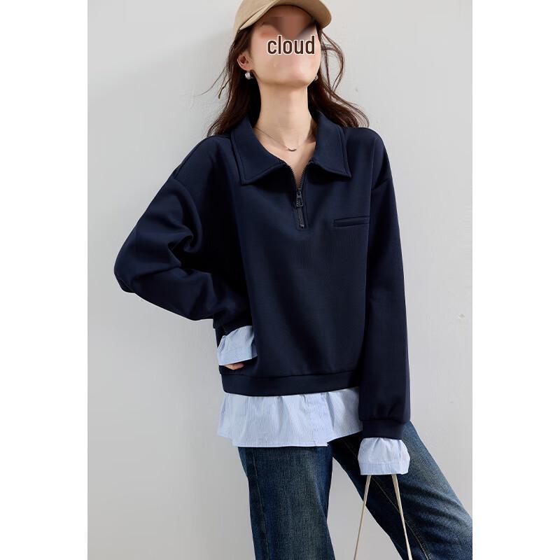 VICTORIA&VERA Women's Fall Faux Two-Piece Layered Sweatshirt