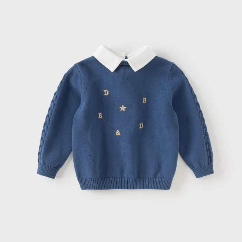 David Bella Kidsren's Class a Sweater Pullover 2026 Boys' Preppy Style Fake Two-Piece Knitwear Pure Cotton Spring Clothing