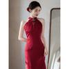 Red Morning Robe Women's New Chinese Cheongsam Toast Dress Bride Improved Young Sleeveless Neck Wedding Engagement Dress