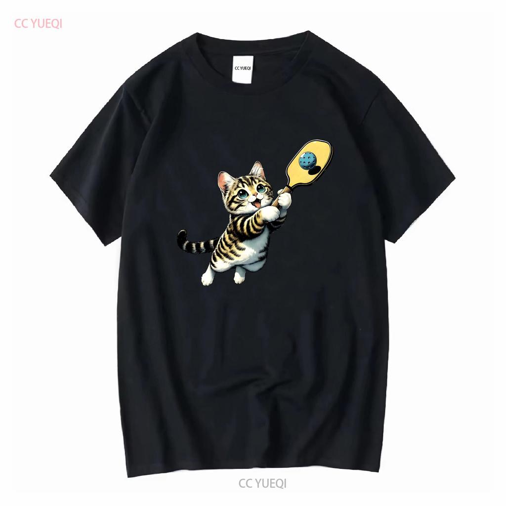 Funny Kitten Playing Pickleball Cute Cat Player T Shirt Sweat Vintage Washed Casual Top For Everyday Wear Streetwear Vintage