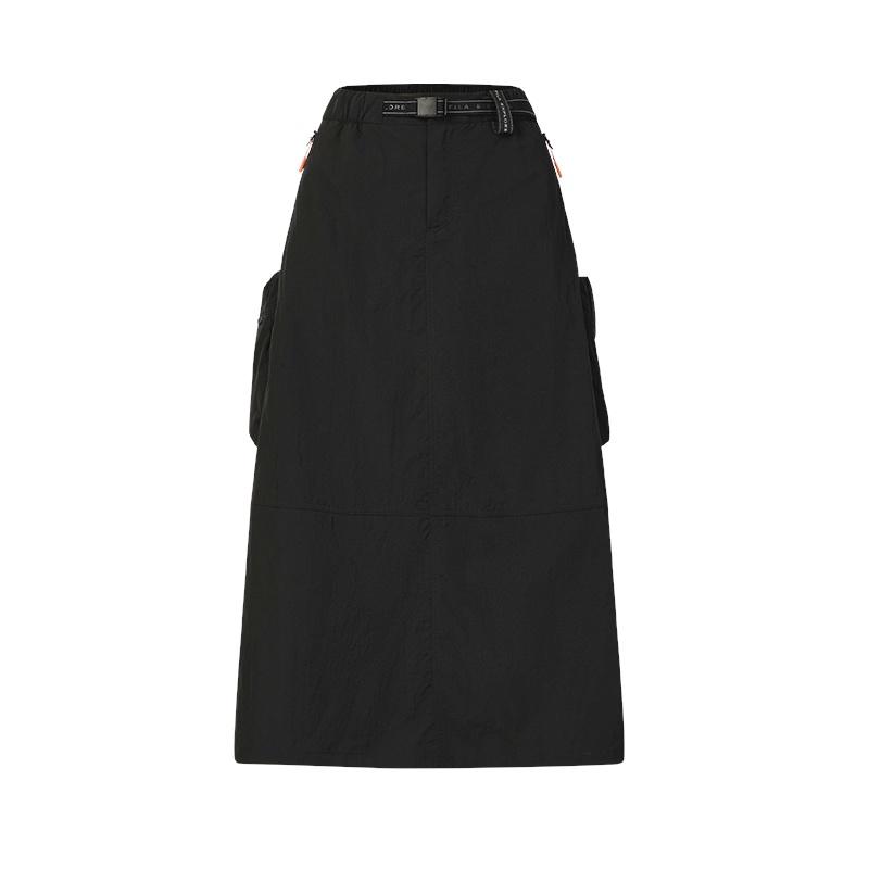 Fila Explore Fashion Trend Minimalist Classic Retro Workwear Versatile Comfortable Woven Loose Casual Long Skirt Women Skirts Deep-Black A11W627303FBK