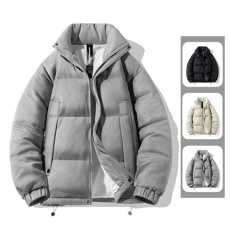 Fashionable Men's Down Jacket Winter New White Duck Down Stand Collar Suede Solid Color Short Down Jacket