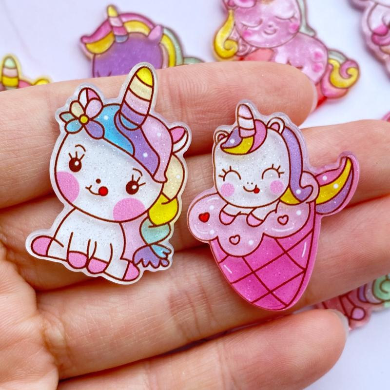 10 Pezzi Mini Misti Con Unicorni Cartoon Lucidi Acrilico Kawaii Abbellimenti per Scrapbooking Accessori Fai da Te H64