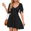 Women's Loose Casual Solid Color V-Neck Bow Tie Short Sleeved  Dress Short Sleeved  Dress