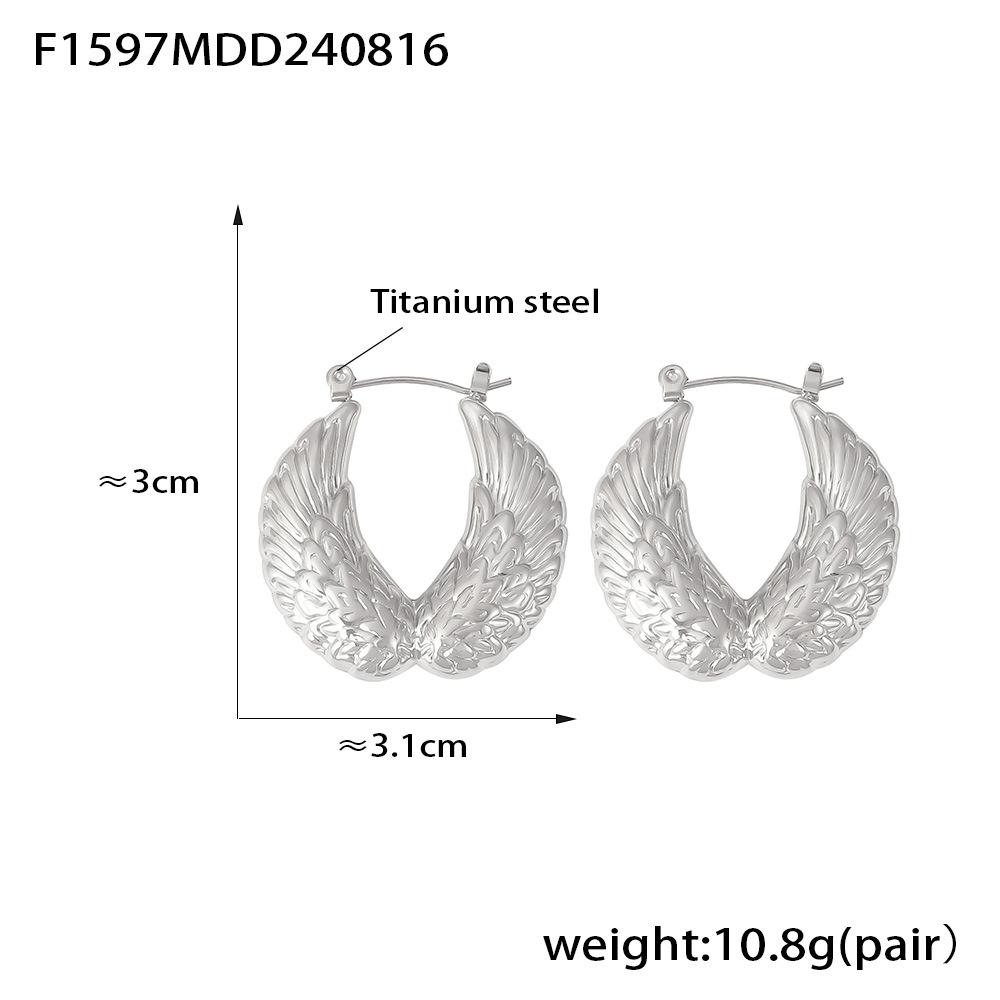 Fashion Sense Wing Feather Pattern Earrings Retro Personality Design Titanium Steel Plated 18K Real Gold Women'S Jewelry