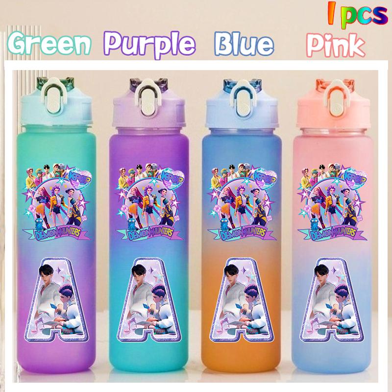750ML KPOP Demon Hunters Cijfers 0-9 Letters A-Z HUNTR/X Rumi Mira Zoey Kleurverloop Waterbeker Saja Jongens Rietjesfles Cadeau only Pink 1pcs blue