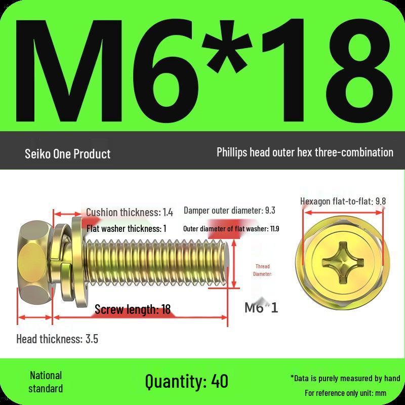 Concave Head Hexagon Combination Bolt Set with Spring Washer and Gasket - 3 Pieces