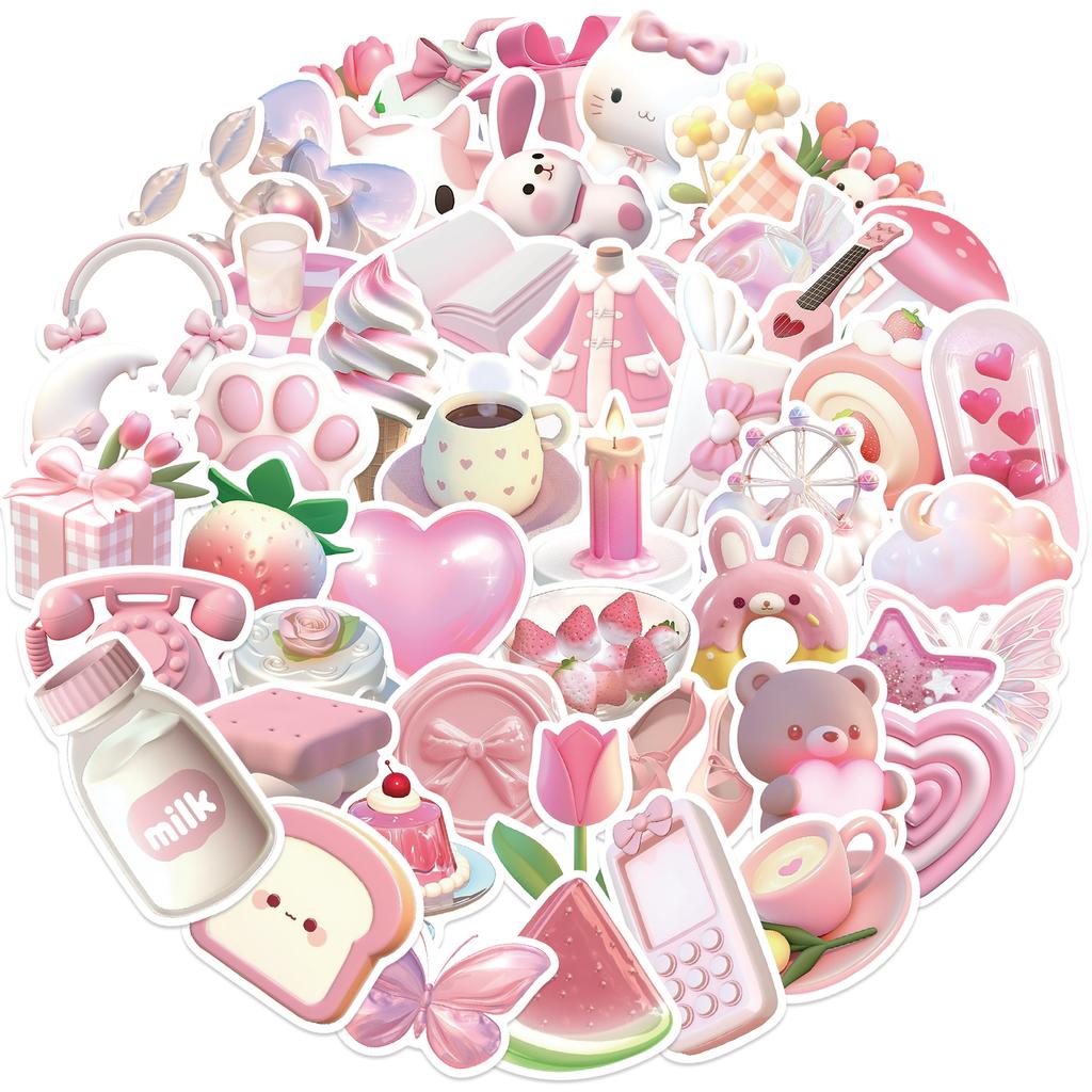 50Pcs Korean Ins Style Pink Cartoon Stickers Cute Decals Luggage Skateboard Cute Diy Cool Graffiti Girl Sticker