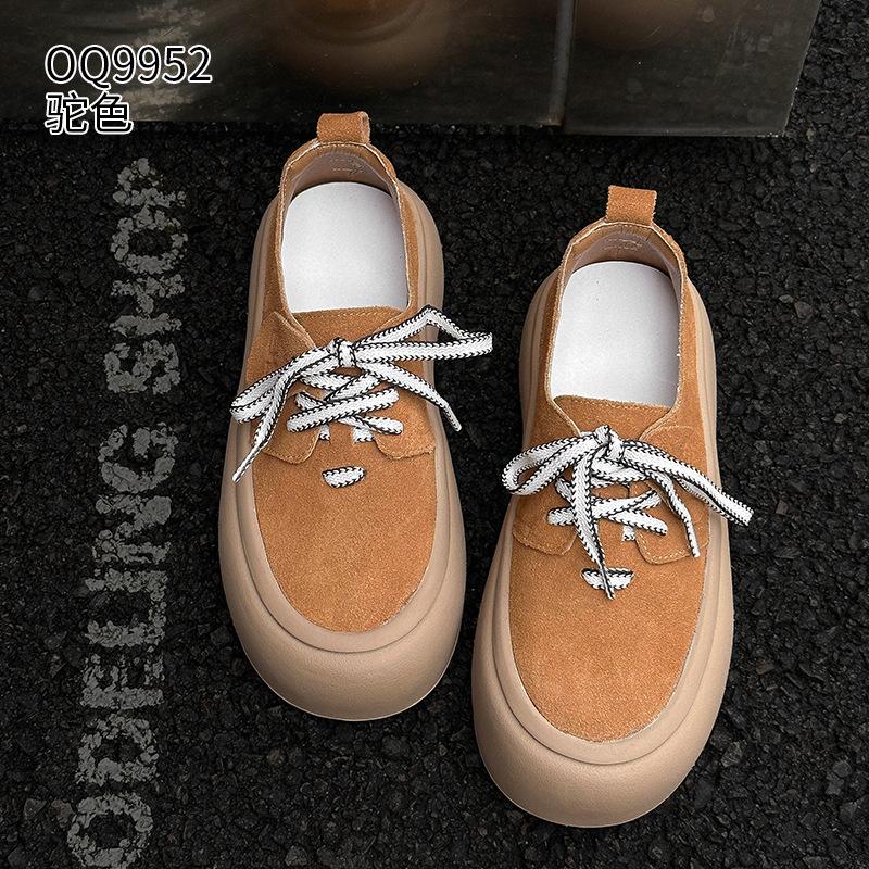 Frosted leather bread shoes spring and autumn ins tide thick sole ugly cute casual board shoes