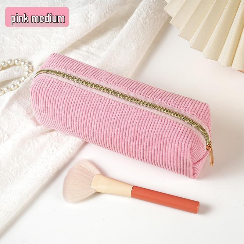 Korean Style Corduroy Pencil Case for Women, Large Capacity, High-Value Appearance, Versatile for Stationery or Makeup Brushes