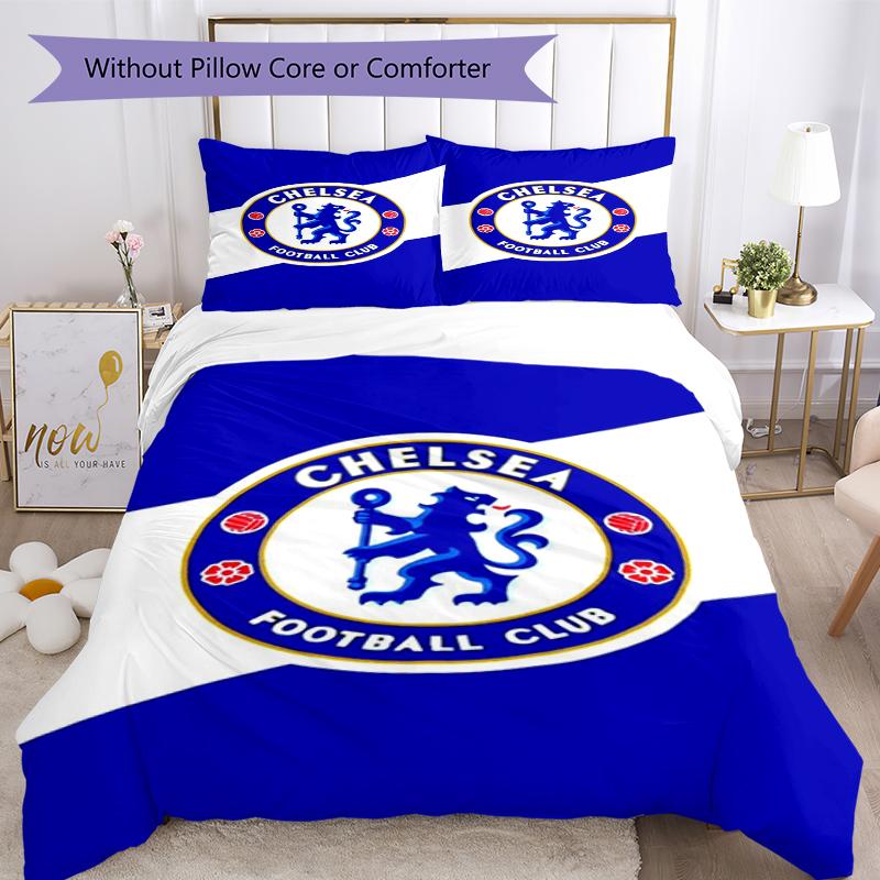 3pcs Chelsea Football Club Bedding Set Duvet Cover Closure Includes 1 Duvet Cover & 2 Pillowcases, Soft and Comfortable for All Seasons.