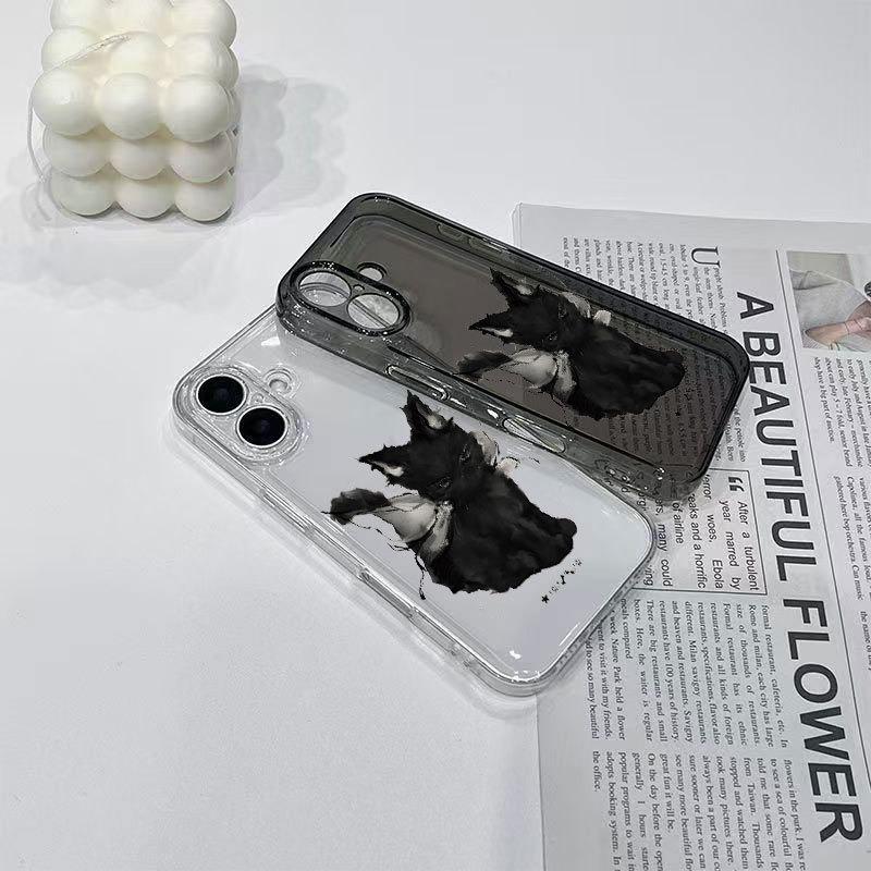Angel Black Cat iPhone Case for 13, 14, 15 Pro Max, 16, 17 Pro - Cute Full Wrap Design