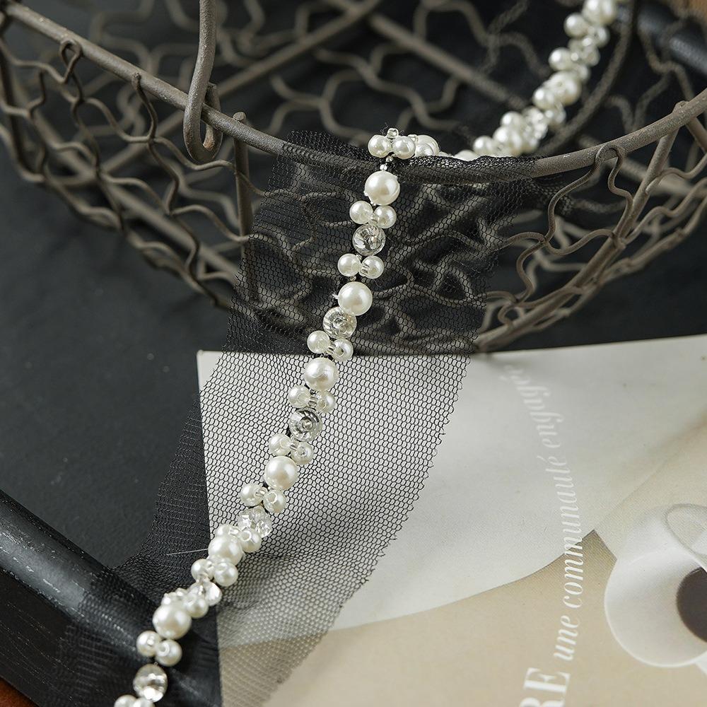 Pearl Beaded Pearl Beaded Trim Rhinestone Lace Trim Garment Decoration Rhinestone Tape  DIY Sewing Black Bead 8mm