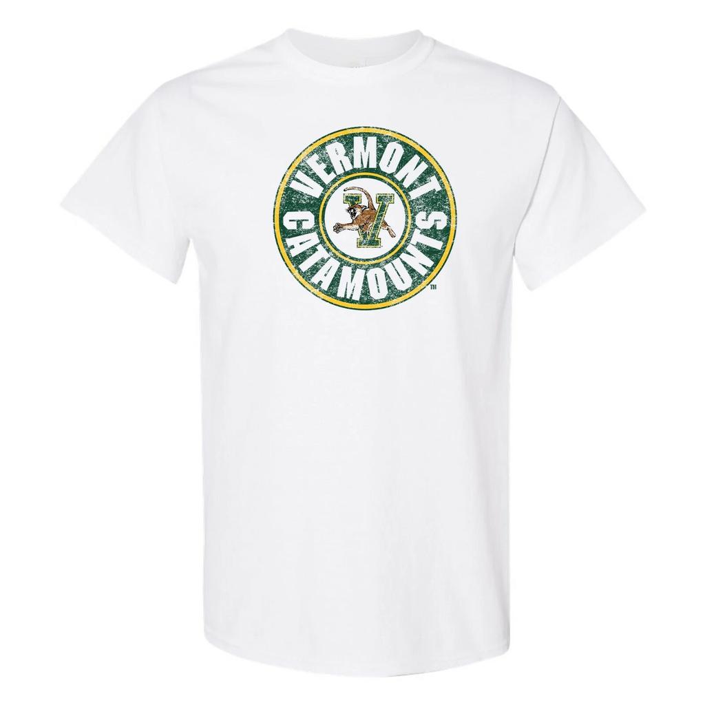 Vermont Catamounts Distressed Circle Logo T-Shirt - White