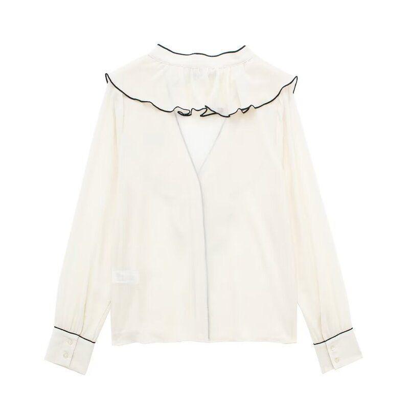 Fashion Style 2024 Spring New Women's Clothing Elegant Versatile Contrast Color Rolling Peplum Top 3897053 712