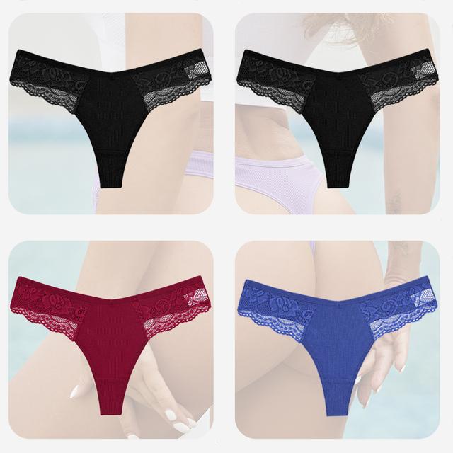 FINETOO Women Sexy Panties Lace thong Briefs Underwear for Female Intimates Lingerie Sexy Pantys Perspective Floral Plus Size Panties