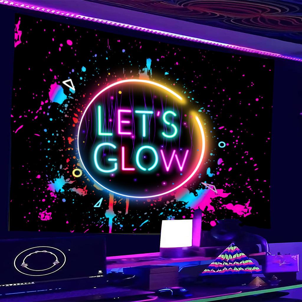 Fluorescent Tapestry UV Luminous LET'S GLOW Letter Series Fluorescent Tapestry Home Room Hanging Cloth Tapestry