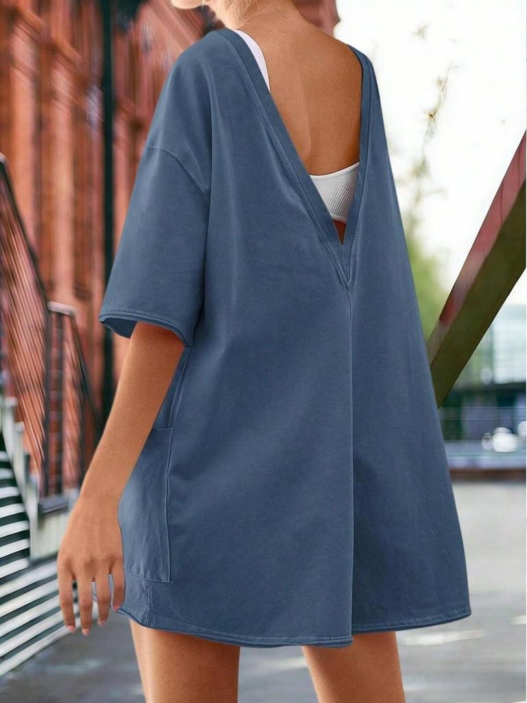 Women's Athletic Romper Short Sleeve Oversized Summer Jumpsuit with Pockets