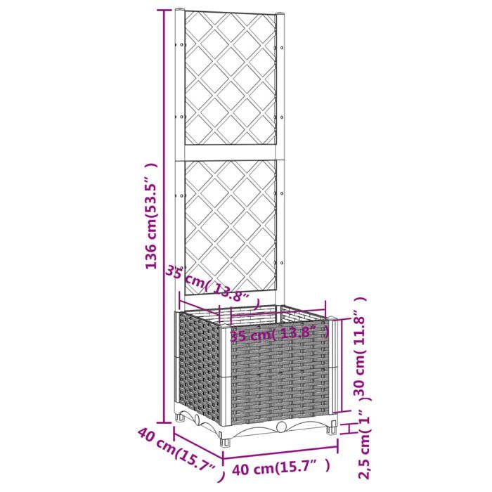 VidaXL Planter with Trellis Brown 40x40x136 Cm PP