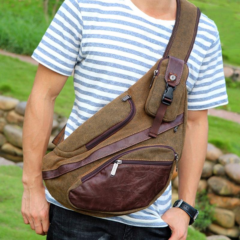 European and American Retro Fashion Trend Canvas Diagonal Chest Bag Crescent Multifunctional Men's Messenger Bag