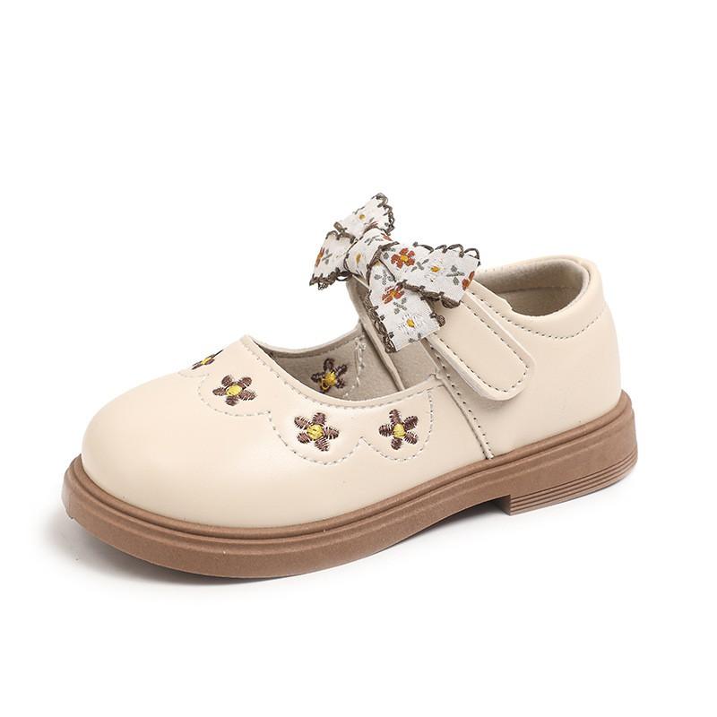 Girls Princess Shoes With Bow Detail Soft Sole PU Flat Toddler Kids Size 20-31