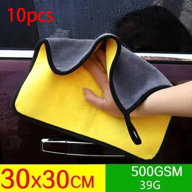 10pcs 30*60cm Microfiber Cleaning Towel Thicken Soft Drying Cloth Car Body Washing Towels Double Layer Clean Rags For Car