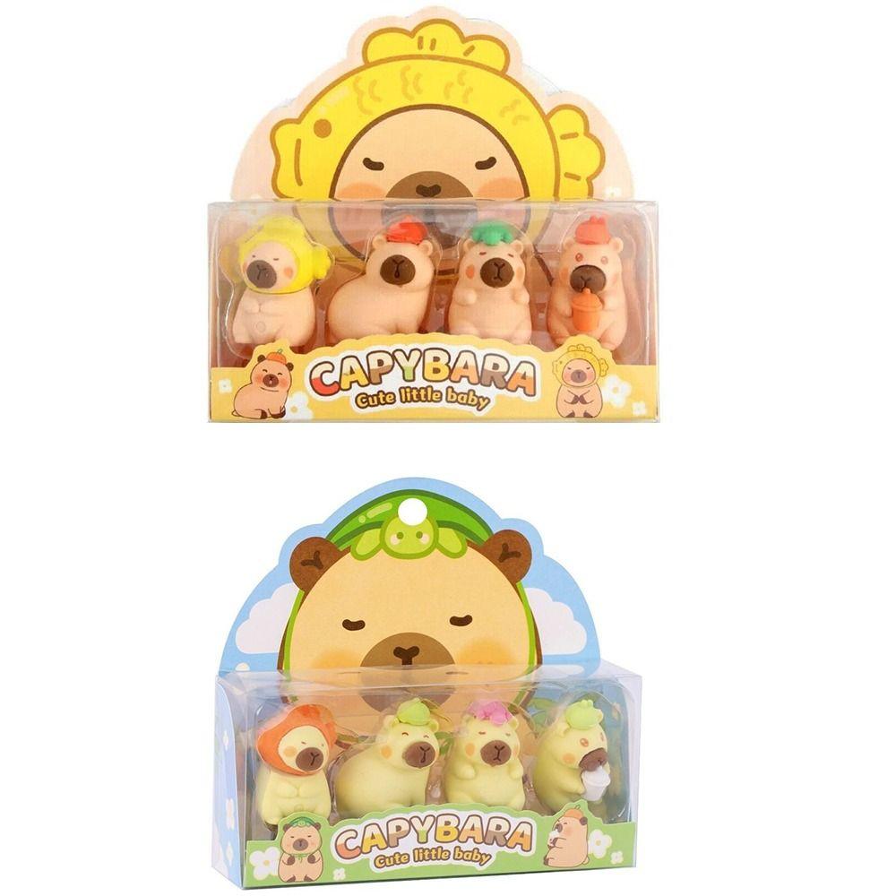 4Pcs Stationery Capybara Eraser Children Toys Eraser Cute Pencil Rubber
