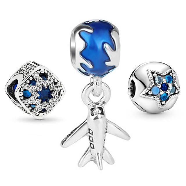 3pcs /Lot Blue Enamel Globe Charms Beads Star Pendant Fit Diy Brand Charm Bracelets Necklaces For Women Fashion Jewelry Making