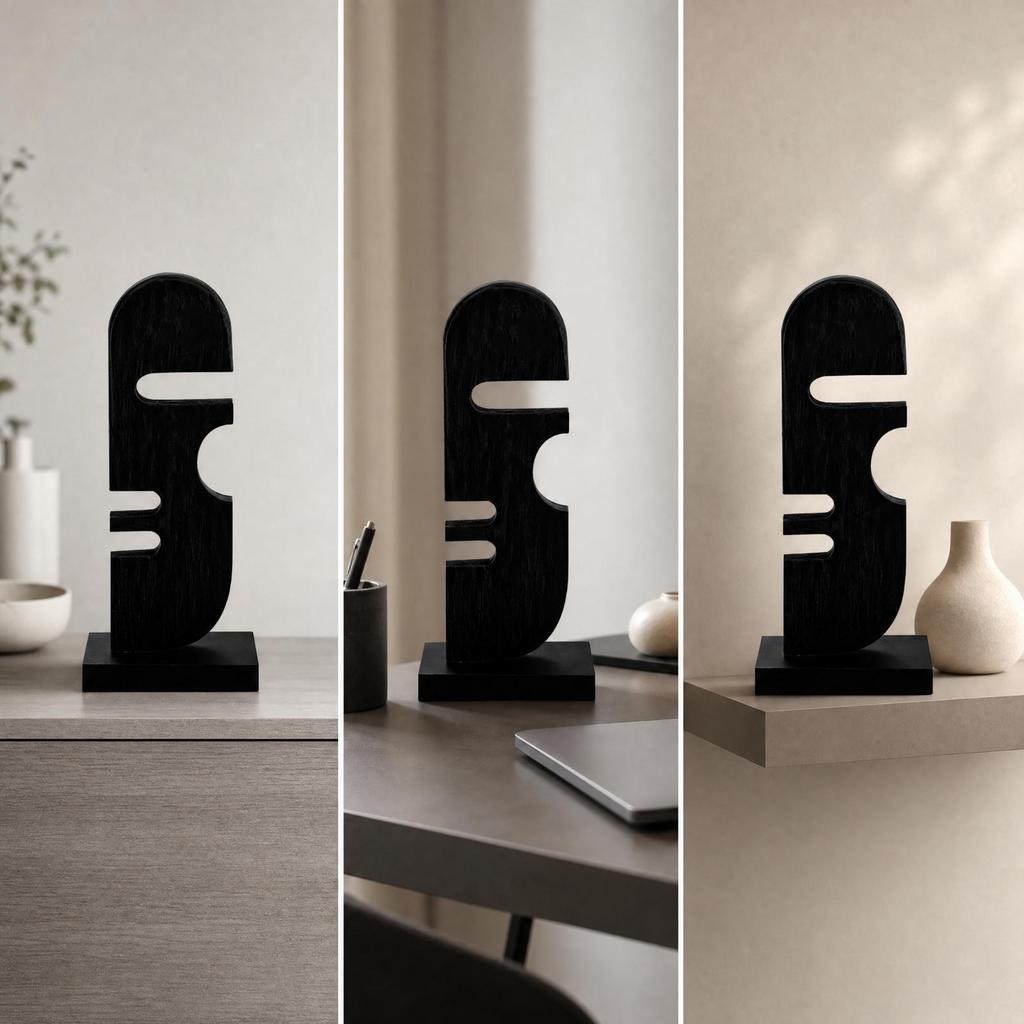 Wooden Facial Profile Decor with Rectangular Base Modern Geometric Cutout