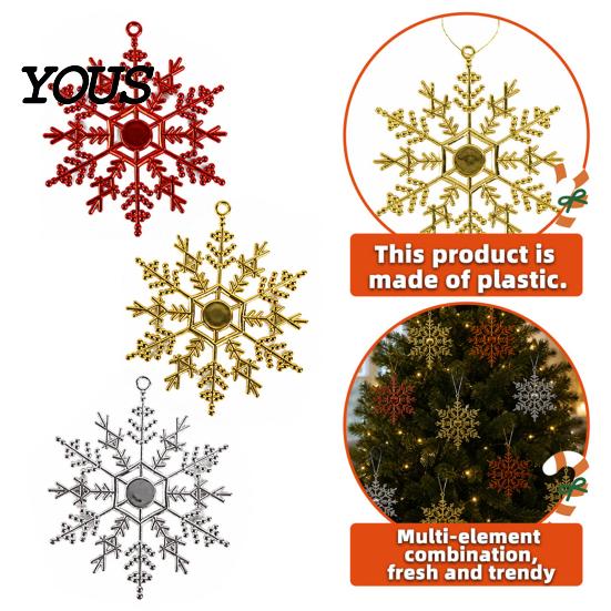 Three Dimensional Snowflake Hanging Ornaments 3Pcs Christmas Tree Snowflakes Ornaments, 10cm Glitter Plastic Holiday Party Decor for Decorations