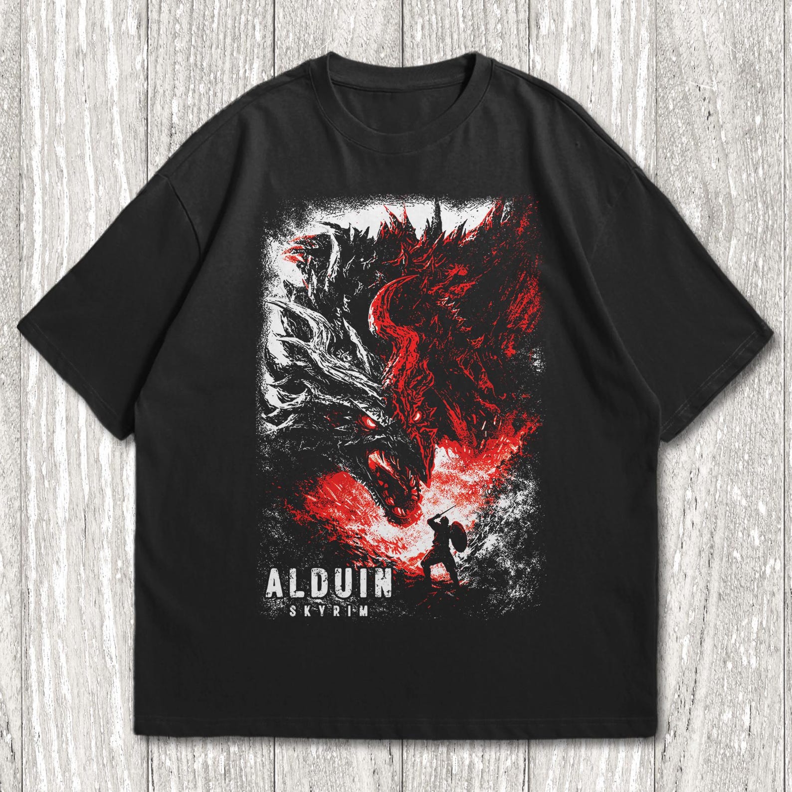 Skyrim Alduin T-Shirt, Unisex Elder Scrolls Video Game Metal Fan Gift, Retro Gamer Streetwear Apparel 4XL