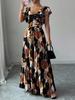 Europe and the United States hot summer women's digital printing pleated holiday wind lotus leaf edge waist elegant romantic women's dress