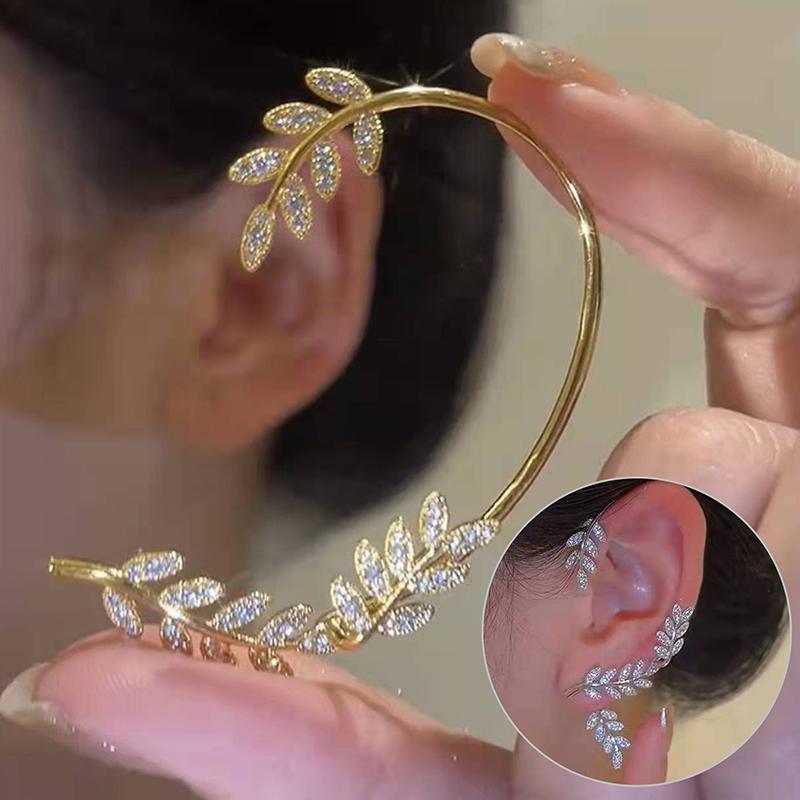 Sparkling Leaf Ear Clip Non-Piercing Earring For Women Leaves