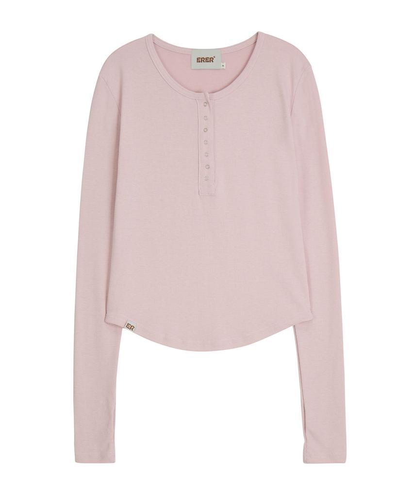 ERER Henley Neck Soft T-Shirt Light Pink