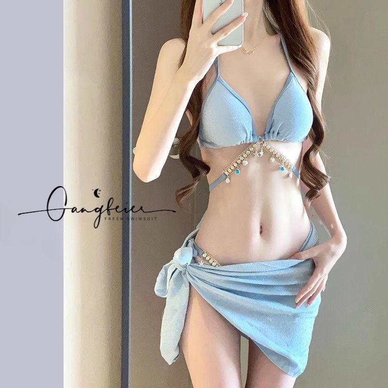 Mermaid Diamond Chain Strappy Triangle Bikini Set – Sexy European American Style for Vacation Swimwear