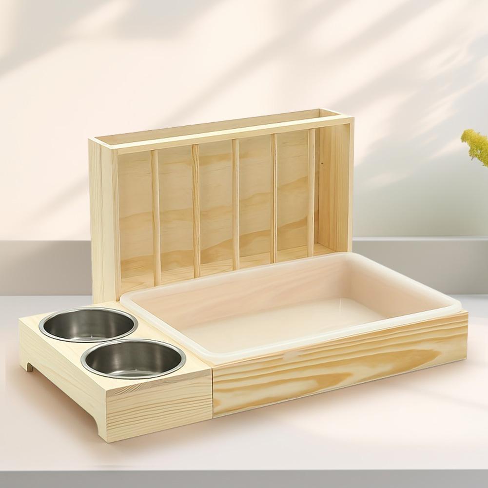 Bunny Feeder Manger with Litter Tray Hay Food Dispenser Multifunction Solid Wood Rabbit Feeder for Rabbit Hamster Guinea Pig