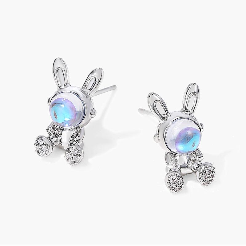 Cercei tip iepure pentru femeie, design de nișă Sense coreeană, drăguț, cu piatră de lună, cercei iepure