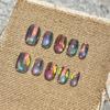 10pcs Handmade Short Square Press On Nails Rainbow Stripes Aurora Gradient Cat Eye Sparkly Fake Nails