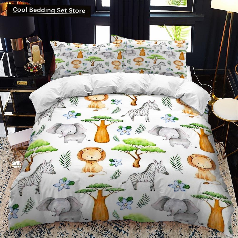 Animal Elephant Cartoon Kids Duvet Cover Queen King Twin Size Bedding Set Wildlife Comforter Cover 2/3pcs Polyester Quilt Cover