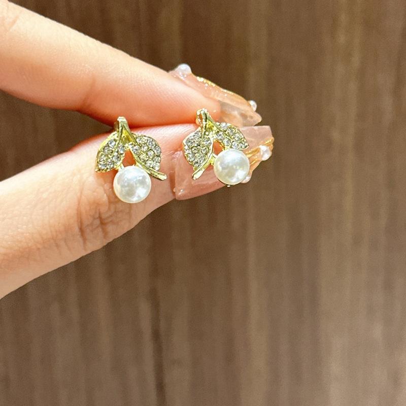 925 Silver Needle Temperament High-end Full Diamond Pearl Earrings Women's ins Wind Geometric Earrings Korean Light Luxury Earrings