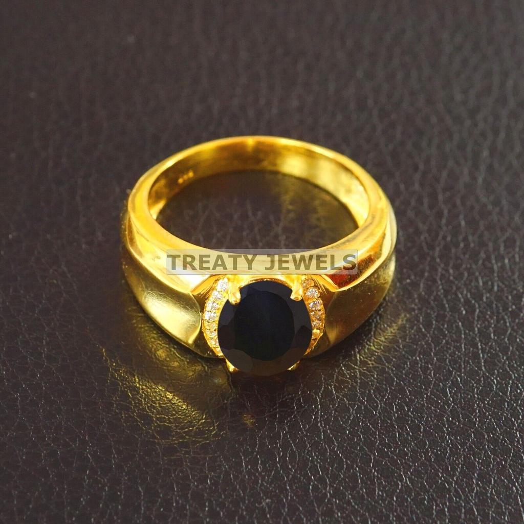 Black Onyx Oval Cut With 925 Silver Gold Plated Ring For Men's #A799 JL375666834528